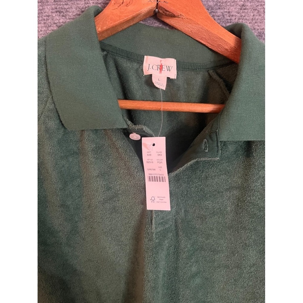 NWT J Crew Polo Oarsman Shirt Mens Large Green Terry Cloth Toweling Resort - Picture 3 of 5